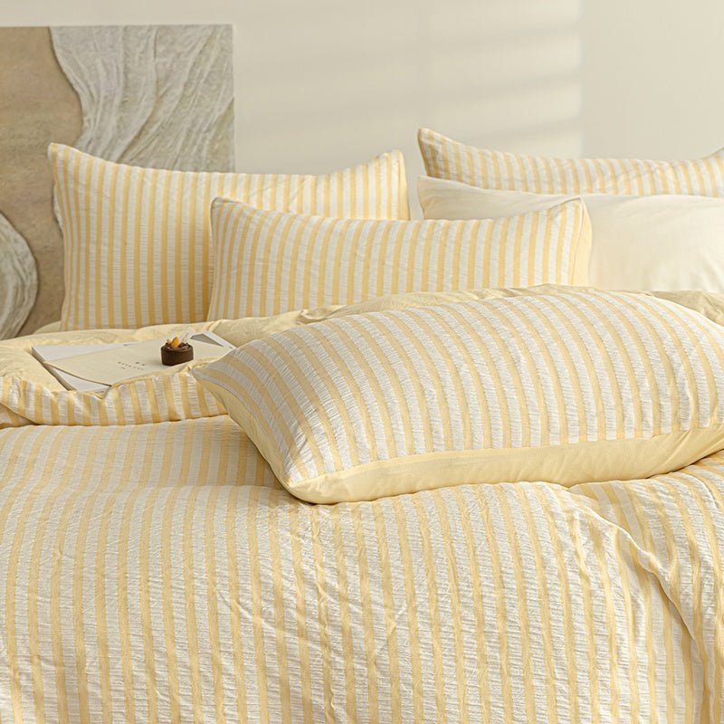 Butter Yellow - Seaside Seersucker Cotton Bedding Collection - WhisperLinens