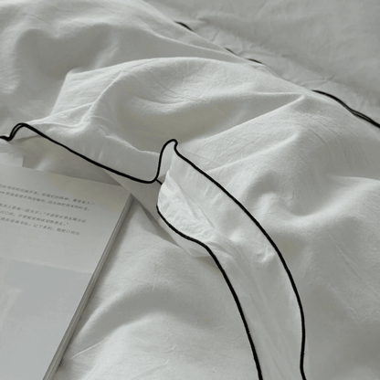 Seren Black Piped Trim Washed Cotton Bedding Set - WhisperLinens