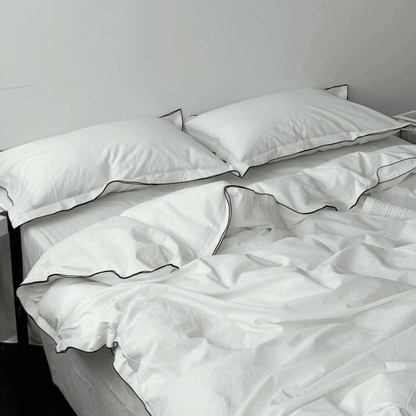 Seren Black Piped Trim Washed Cotton Bedding Set - WhisperLinens