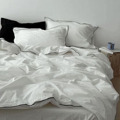 Seren Black Piped Trim Washed Cotton Bedding Set - WhisperLinens