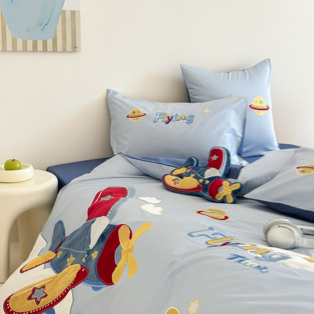 Skylark Airplane Appliqué Cotton Bedding Set - WhisperLinens