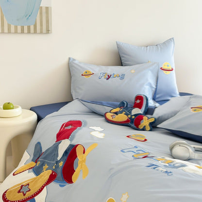 Skylark Airplane Appliqué Cotton Bedding Set - WhisperLinens