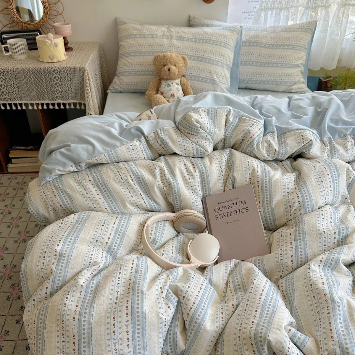 Soft Blue Stripe Bedding Set - WhisperLinens