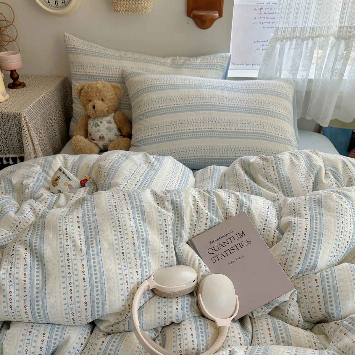 Soft Blue Stripe Bedding Set - WhisperLinens