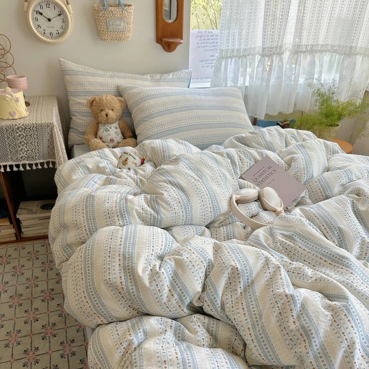 Soft Blue Stripe Bedding Set - WhisperLinens