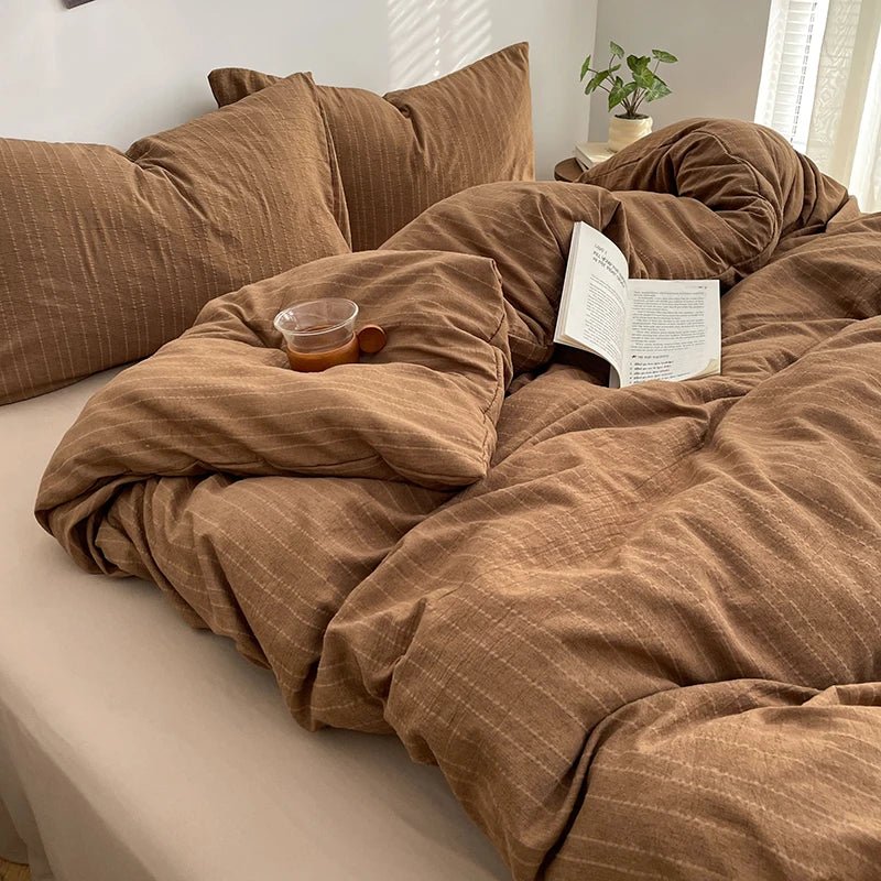 Caramel Brown Thin Stripe - Soft Stripe Bedding Collection - WhisperLinens