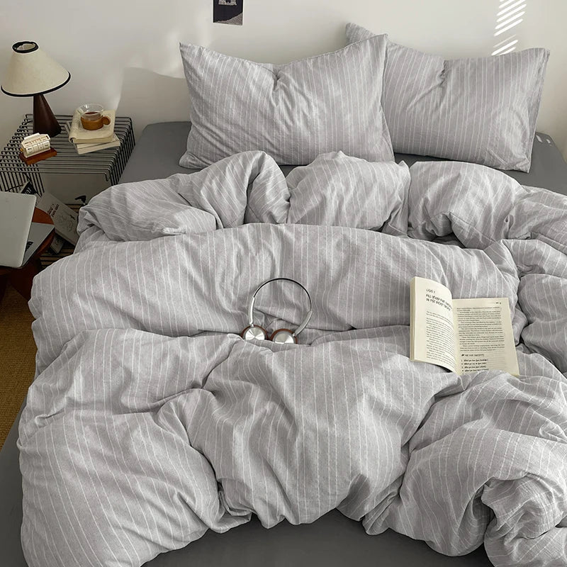 Medium Grey Thin Stripe - Soft Stripe Bedding Collection - WhisperLinens