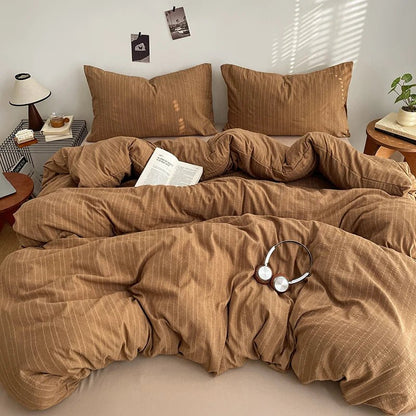 Caramel Brown Thin Stripe - Soft Stripe Bedding Collection - WhisperLinens