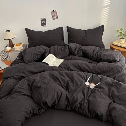 Jet Black Thin Stripe - Soft Stripe Bedding Collection - WhisperLinens
