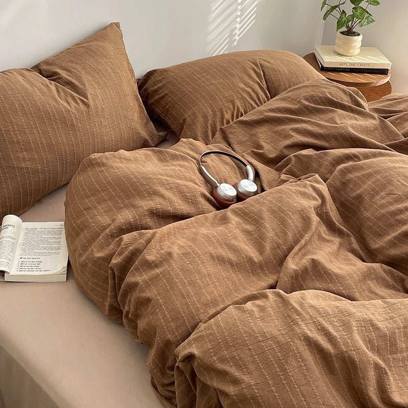Caramel Brown Thin Stripe - Soft Stripe Bedding Collection - WhisperLinens
