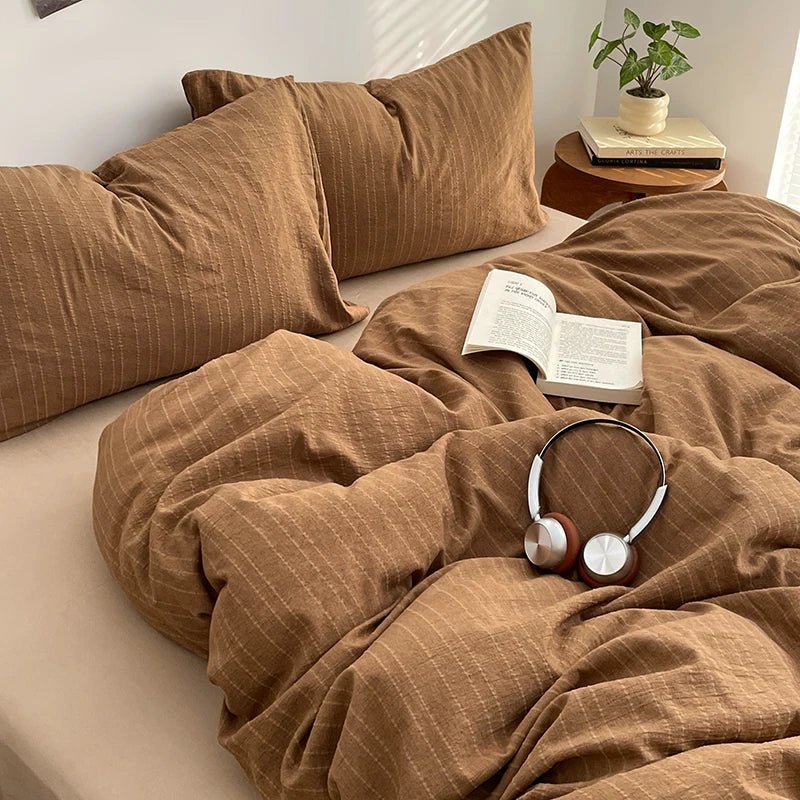 Caramel Brown Thin Stripe - Soft Stripe Bedding Collection - WhisperLinens
