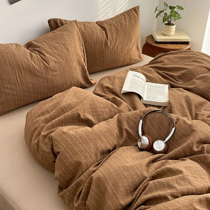 Caramel Brown Thin Stripe - Soft Stripe Bedding Collection - WhisperLinens