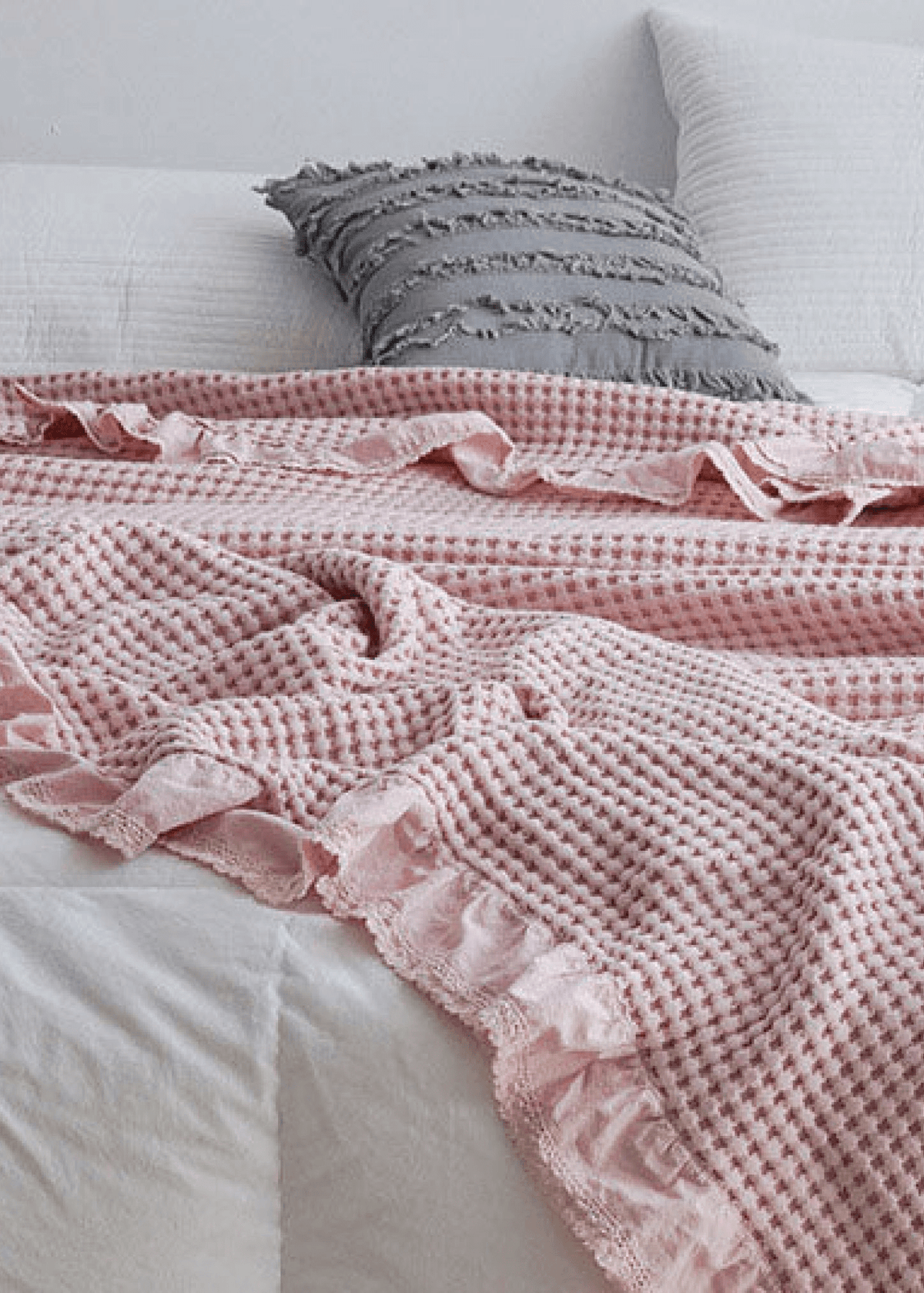 Juniper Ruffled Waffle Throw Blanket - Pink - WhisperLinens