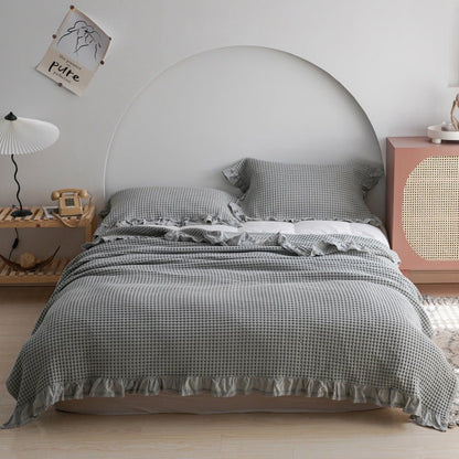 Juniper Ruffled Waffle Throw Blanket - Gray - WhisperLinens