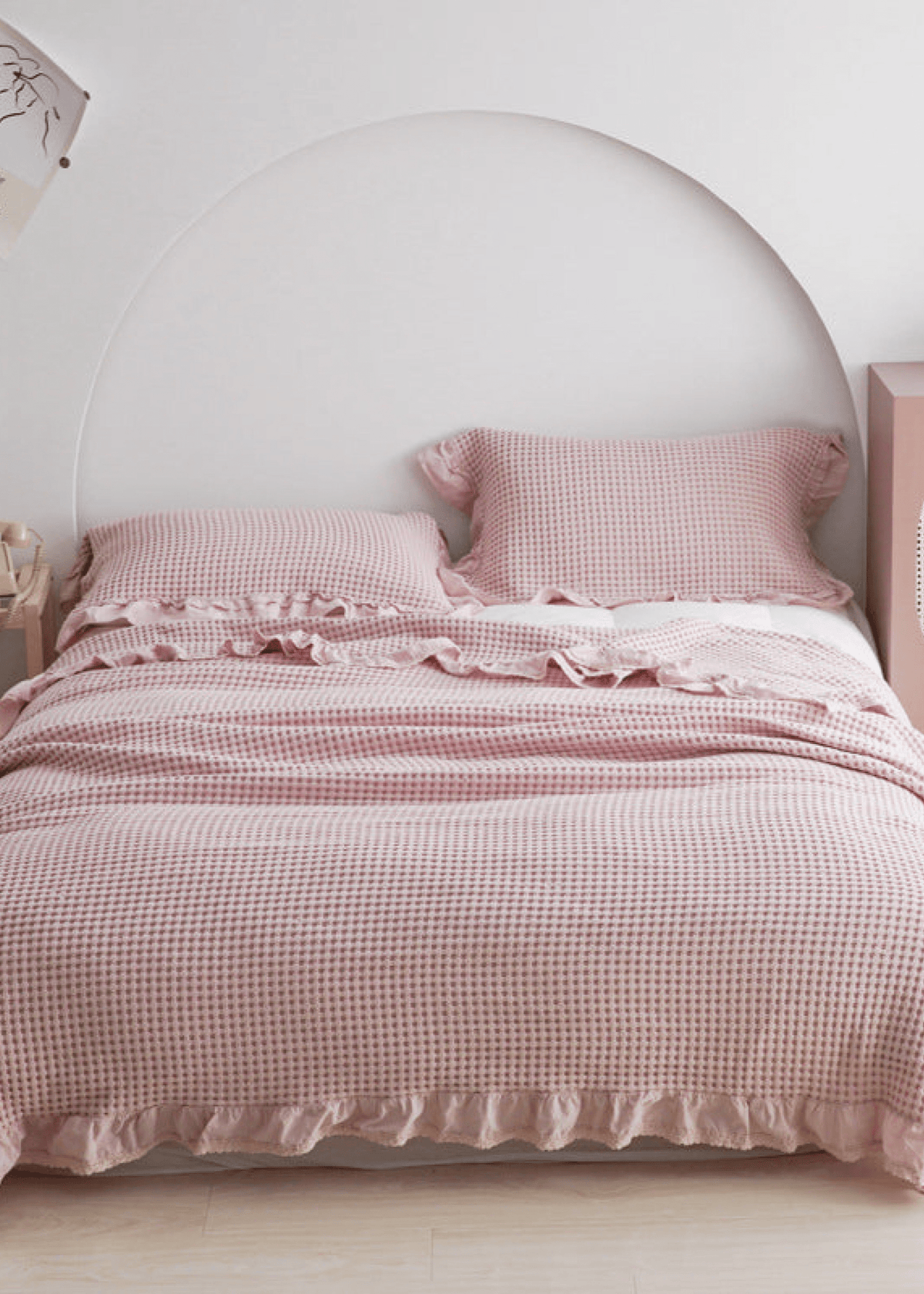 Juniper Ruffled Waffle Throw Blanket - Pink - WhisperLinens