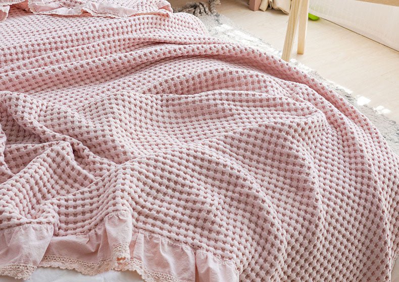 Juniper Ruffled Waffle Throw Blanket - Pink - WhisperLinens