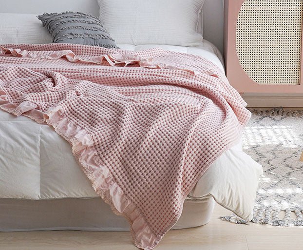 Juniper Ruffled Waffle Throw Blanket - Pink - WhisperLinens