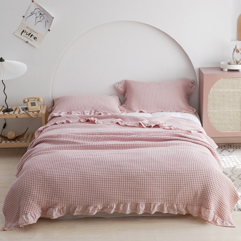 Juniper Ruffled Waffle Throw Blanket - Pink - WhisperLinens