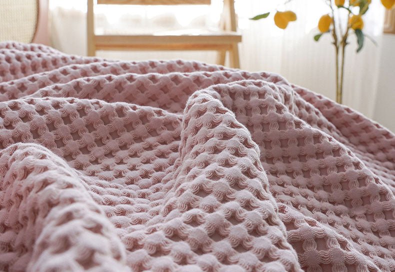 Juniper Ruffled Waffle Throw Blanket - Pink - WhisperLinens