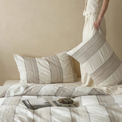 Ivory Woven Stripe Cotton Duvet Cover Set