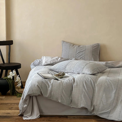 Light Gray Woven Stripe Cotton Duvet Cover Set