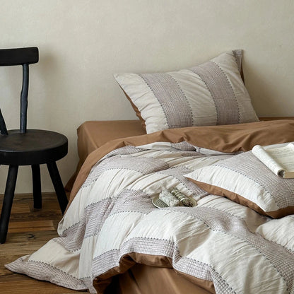 Caramel Woven Stripe Cotton Duvet Cover Set