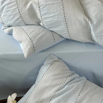 Powder Blue Woven Stripe Cotton Duvet Cover Set