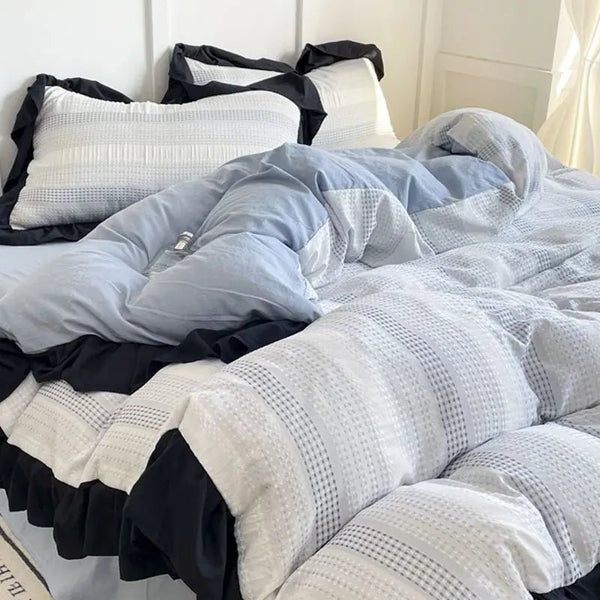 Textured Stripe Ruffle Bedding Collection - WhisperLinens