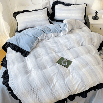 Textured Stripe Ruffle Bedding Collection - WhisperLinens