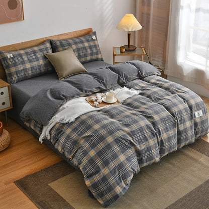Tokyo Plaid Cotton Bedding Set - WhisperLinens