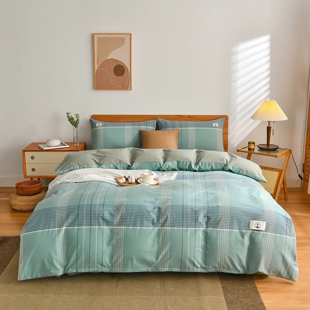 Tokyo Plaid Cotton Bedding Set - WhisperLinens