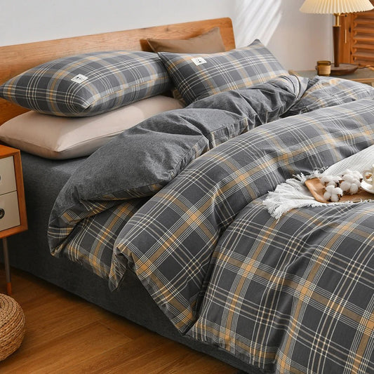 Tokyo Plaid Cotton Bedding Set - WhisperLinens
