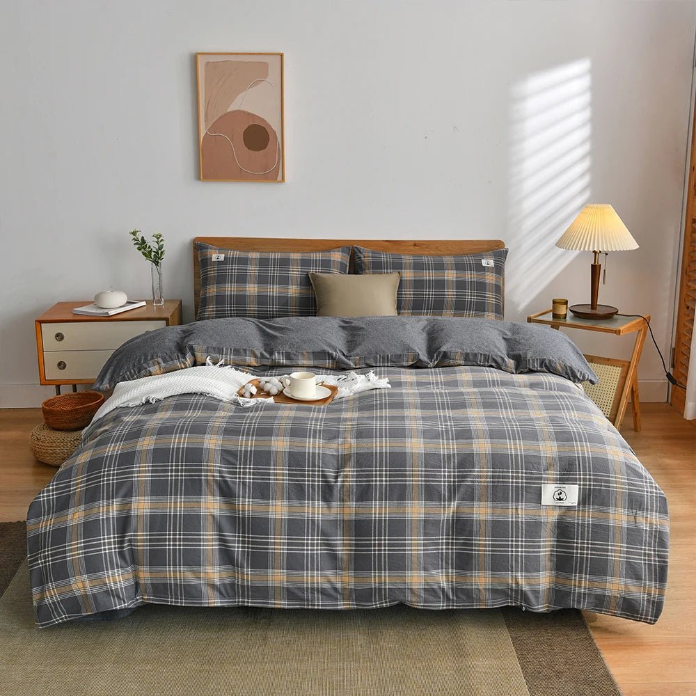Tokyo Plaid Cotton Bedding Set - WhisperLinens