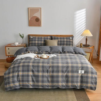 Tokyo Plaid Cotton Bedding Set - WhisperLinens