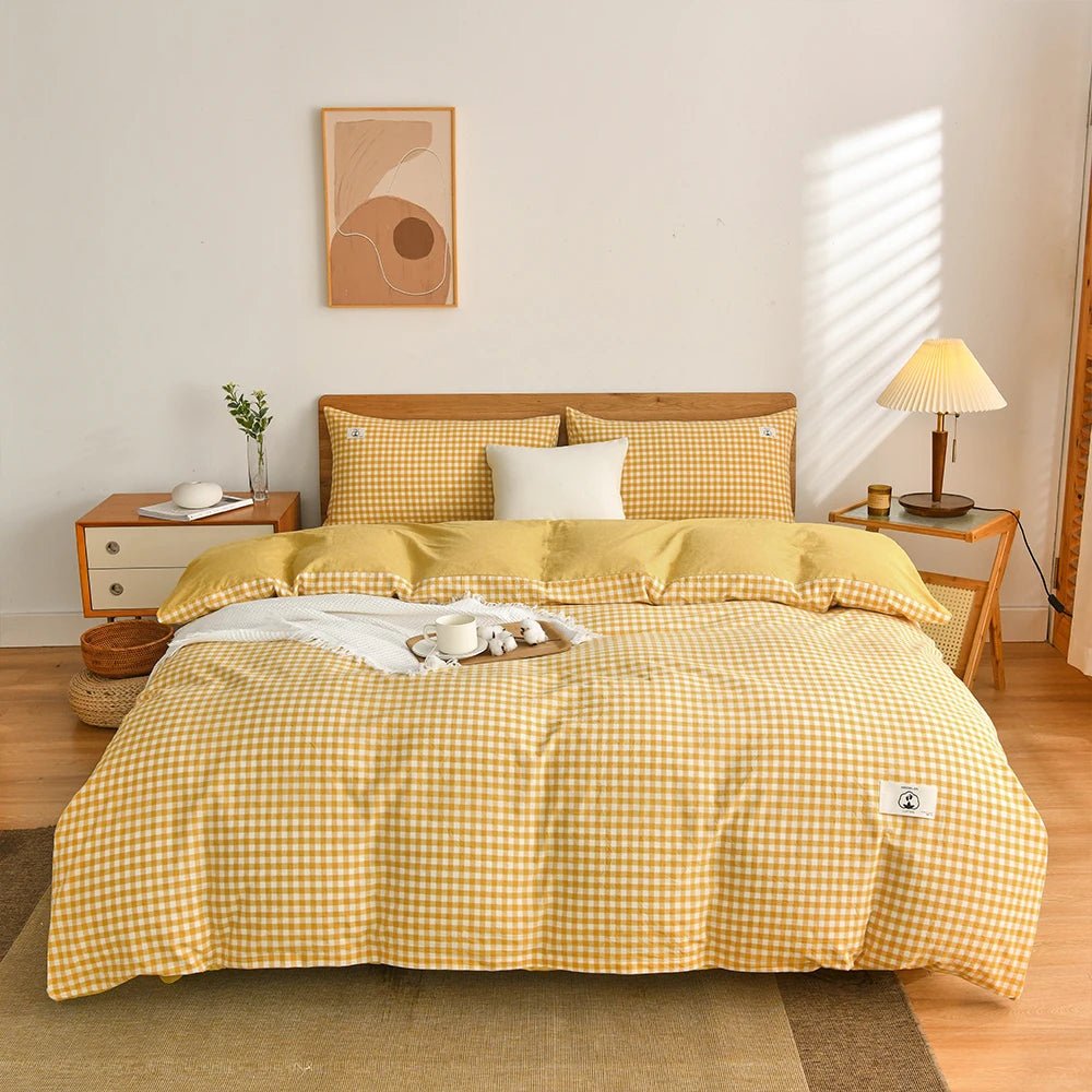 Tokyo Plaid Cotton Bedding Set - WhisperLinens