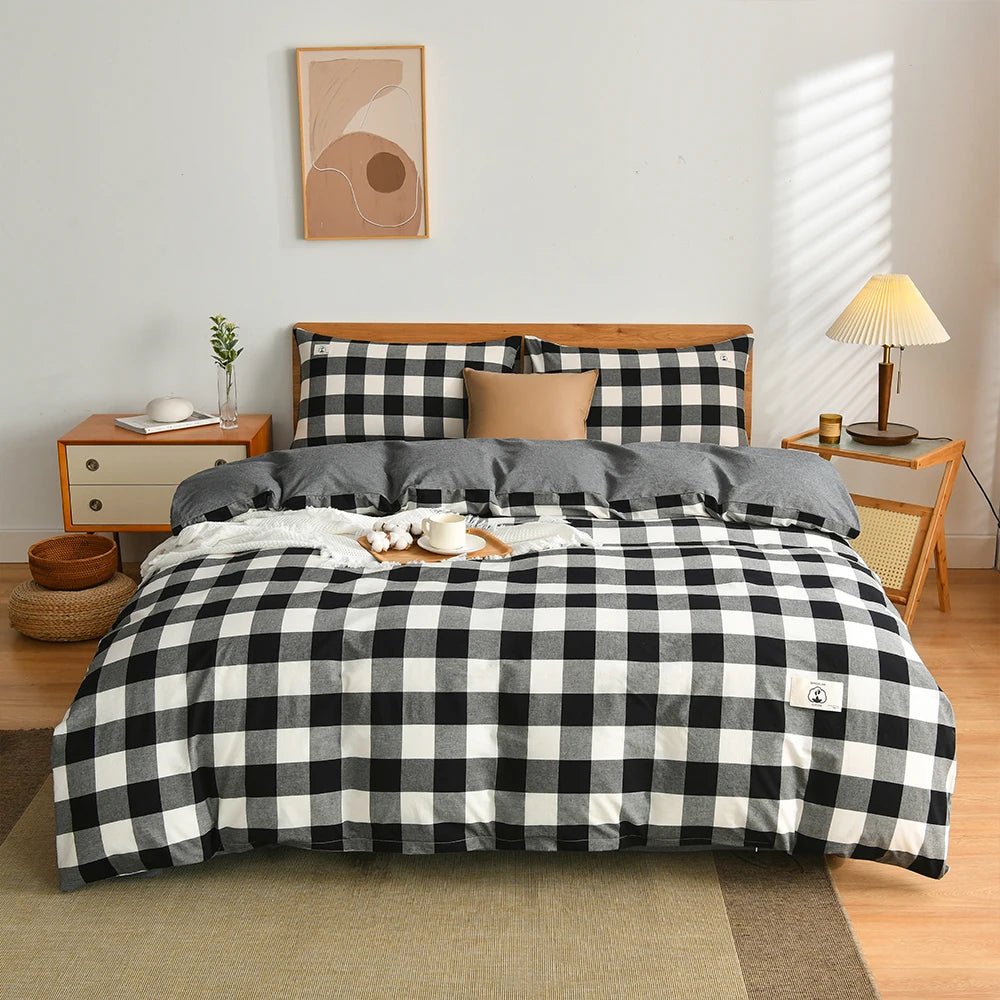 Tokyo Plaid Cotton Bedding Set - WhisperLinens