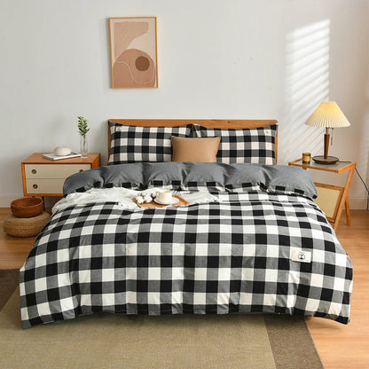 Tokyo Plaid Cotton Bedding Set - WhisperLinens