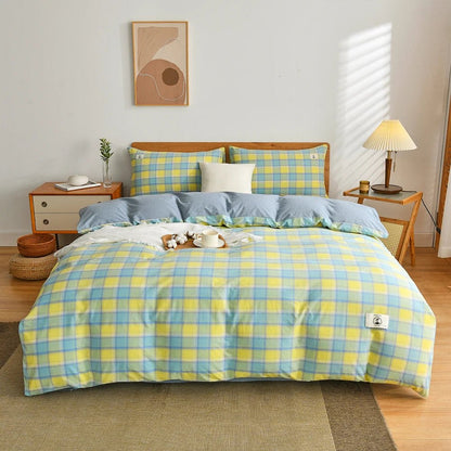 Tokyo Plaid Cotton Bedding Set - WhisperLinens