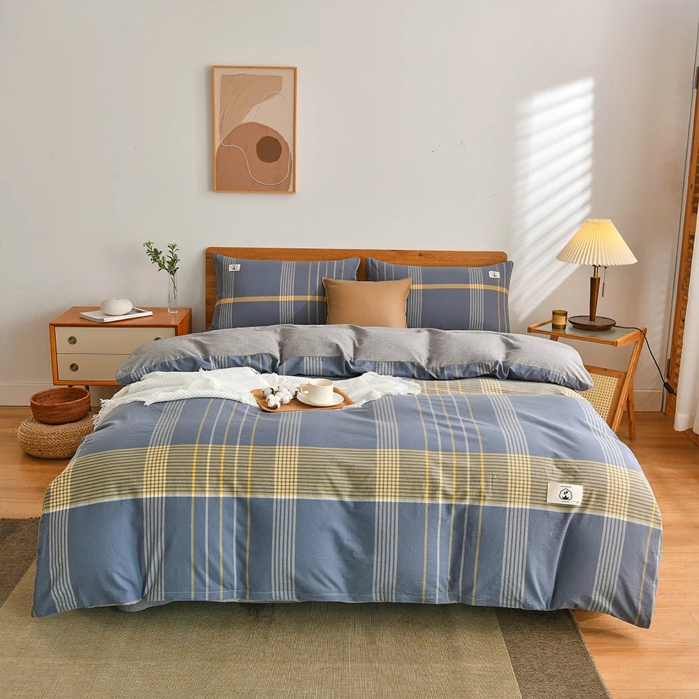Tokyo Plaid Cotton Bedding Set - WhisperLinens