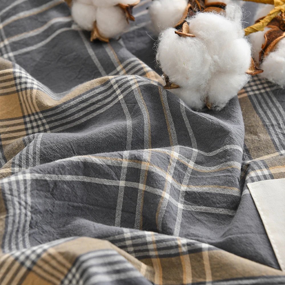 Tokyo Plaid Cotton Bedding Set - WhisperLinens