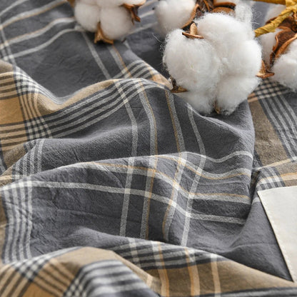 Tokyo Plaid Cotton Bedding Set - WhisperLinens