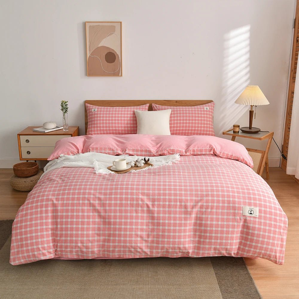 Tokyo Plaid Cotton Bedding Set - WhisperLinens