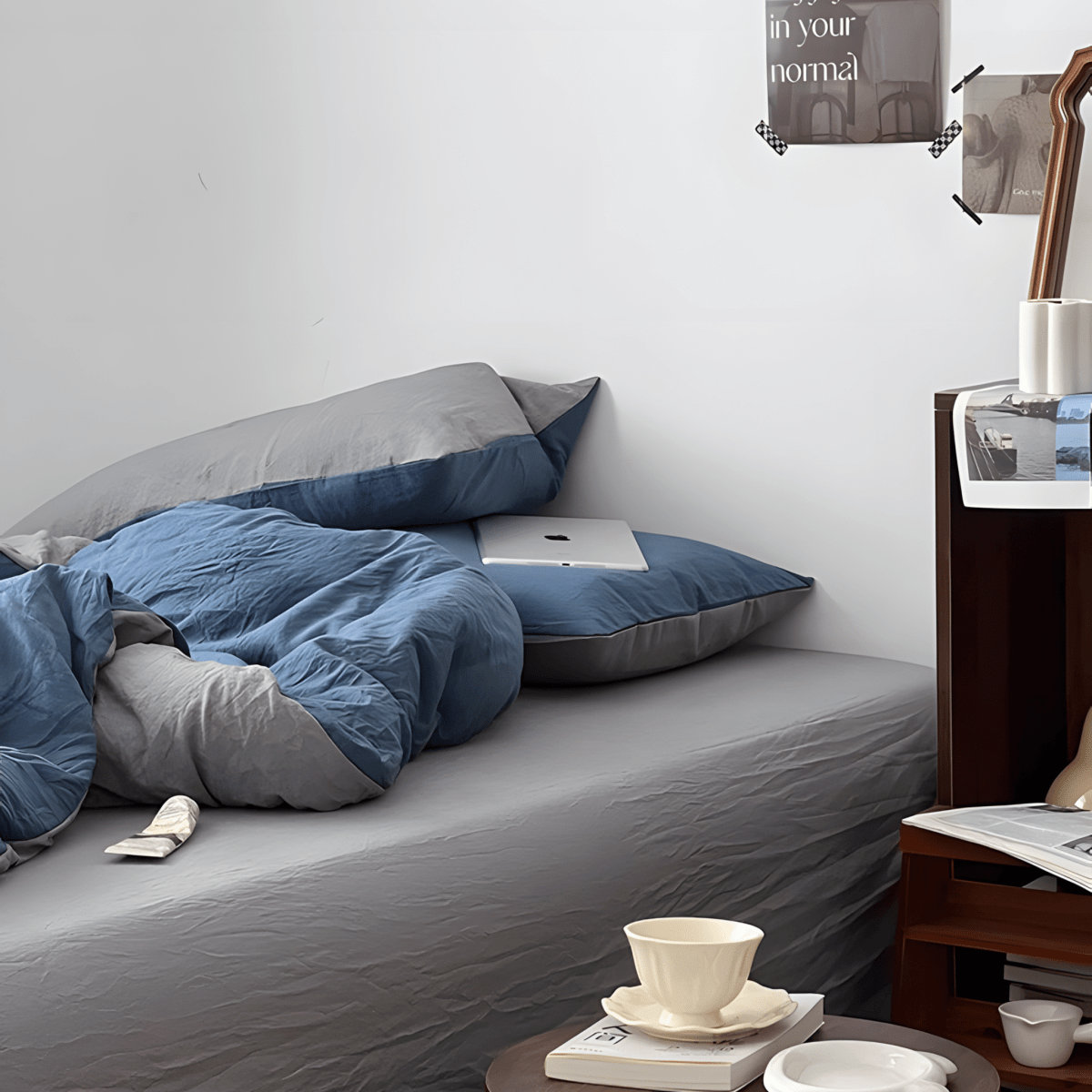 Blue & Gray Cotton Bedding Set