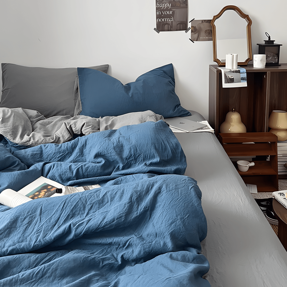 Two-Tone Cotton Bedding Set | Blue Base with Contrast Options - WhisperLinens