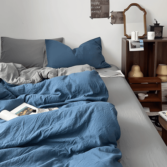 Two-Tone Cotton Bedding Set | Blue Base with Contrast Options - WhisperLinens