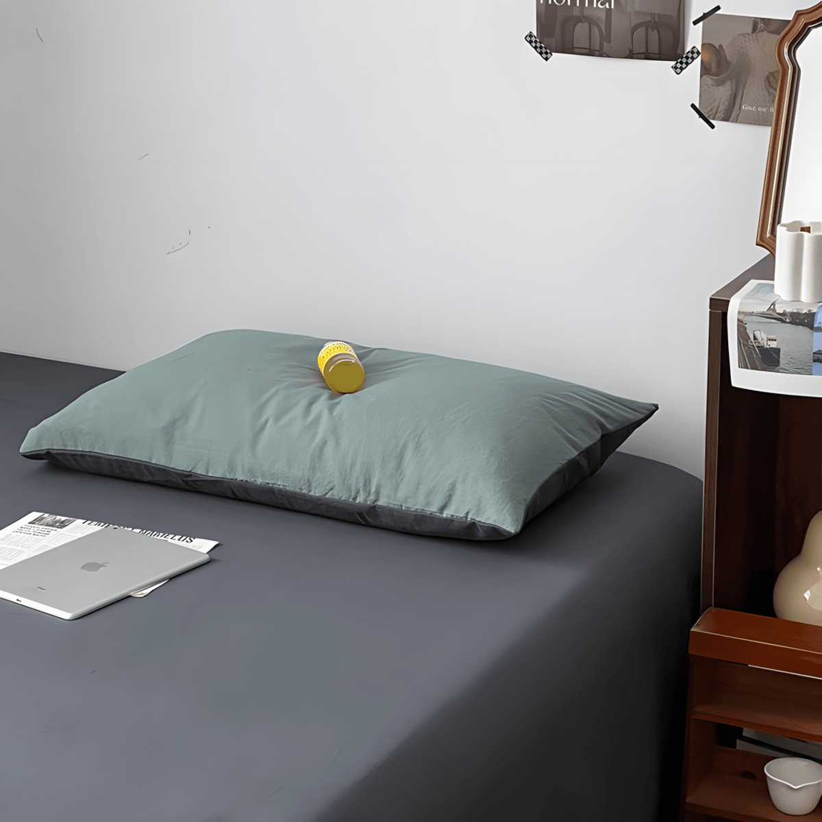 Blue & Soot Gray Cotton Bedding Set