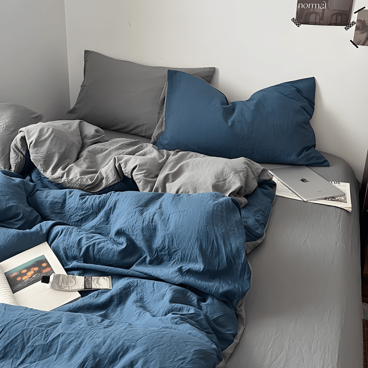 Two-Tone Cotton Bedding Set | Blue Base with Contrast Options - WhisperLinens