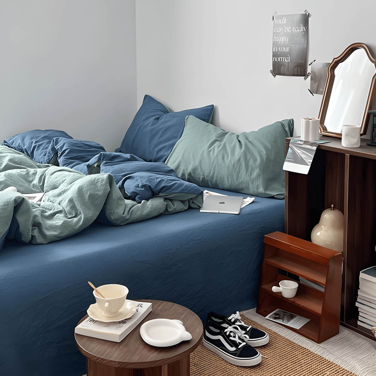 Blue & Fresh Green Cotton Bedding Set