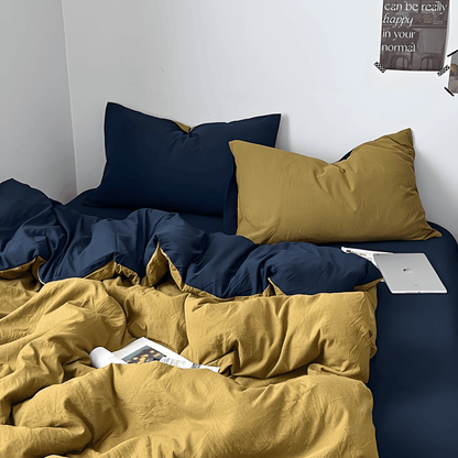 Blue & Mustard Yellow Cotton Bedding Set
