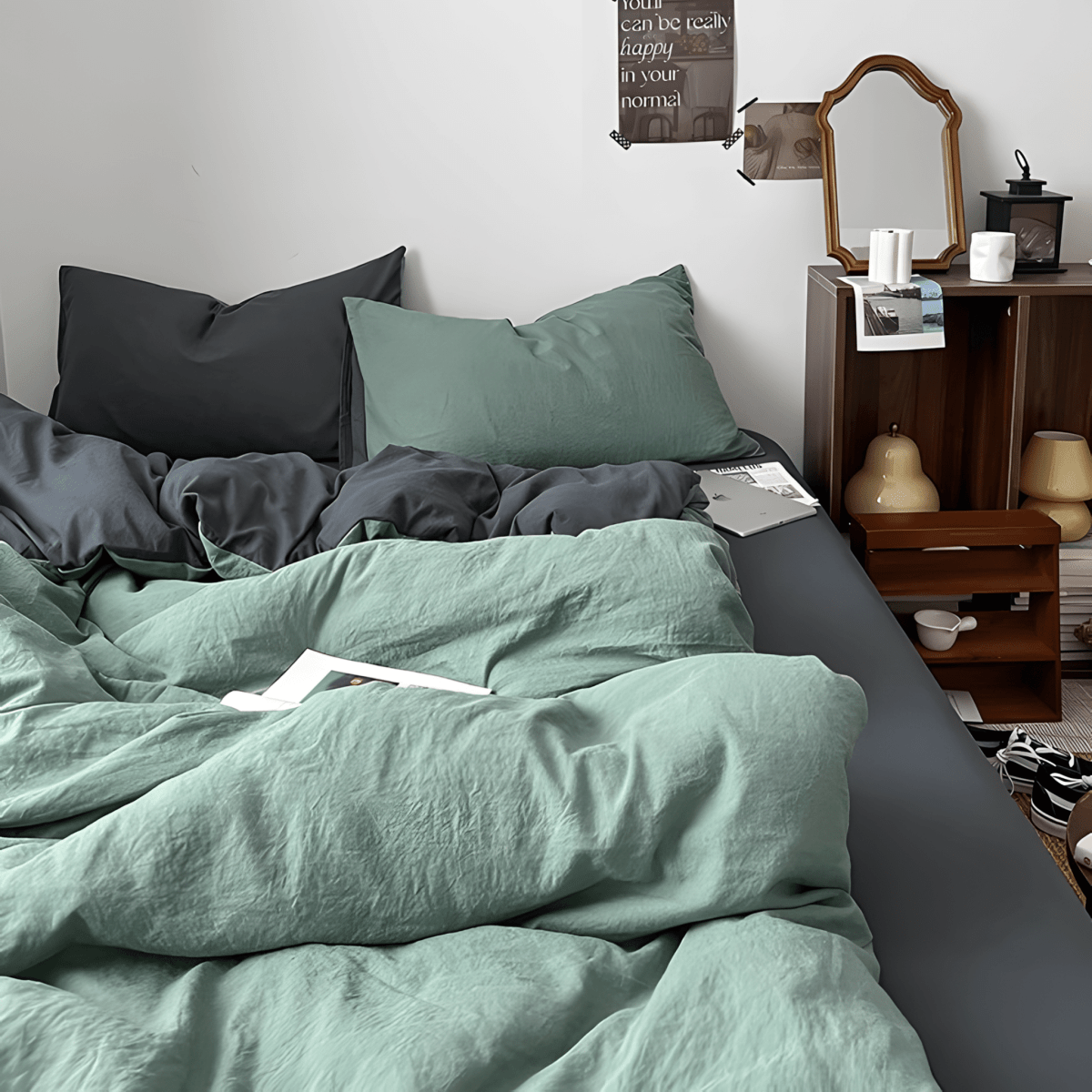 Two-Tone Cotton Bedding Set | Blue Base with Contrast Options - WhisperLinens
